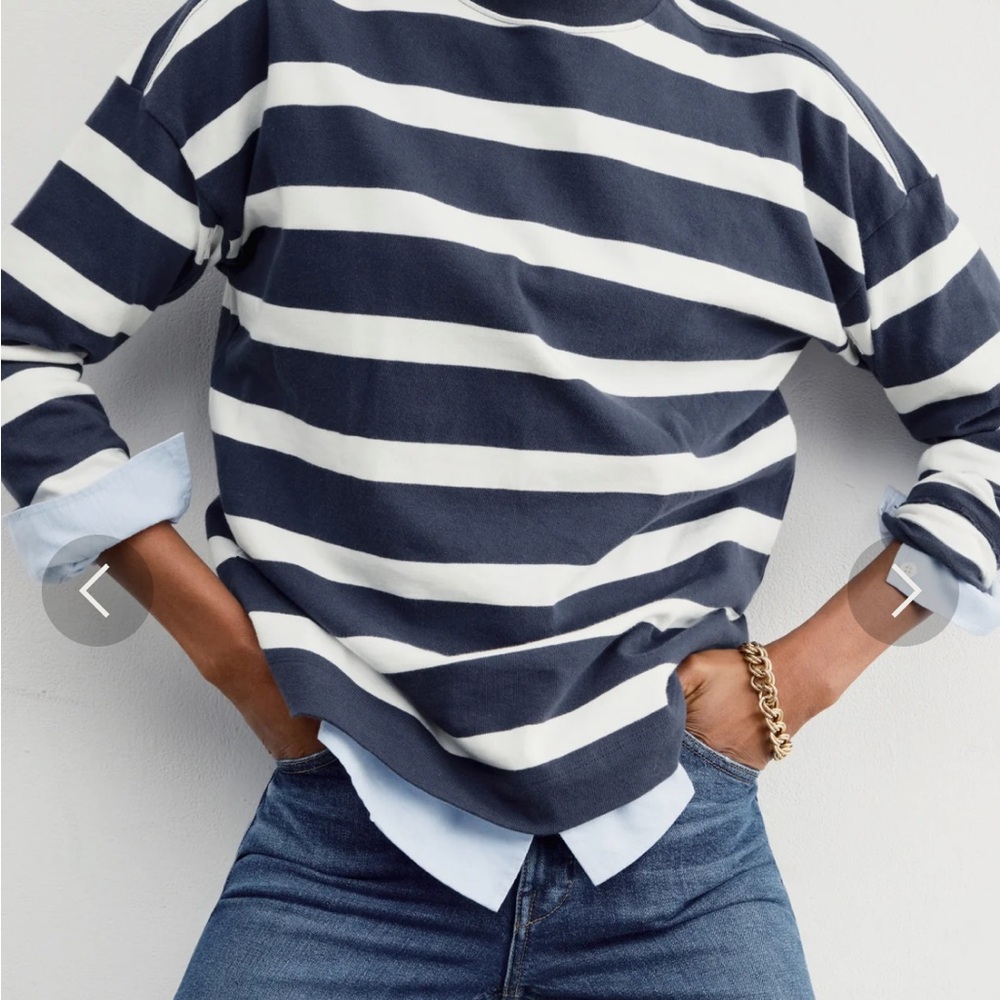 AYR Navy and White Striped Long Sleeve Tee